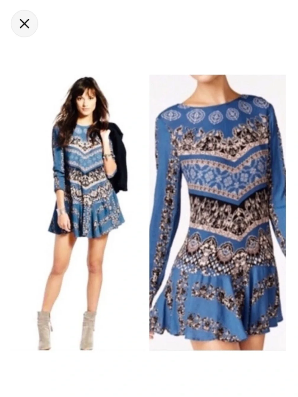 Free People Navy and Cream Paisley Tunic Top